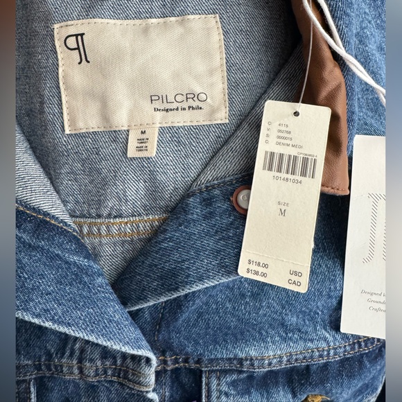 Anthropologie Pilcro Weston Faux-Leather Collar Denim Boyfriend Jacket Medium - Picture 9 of 10